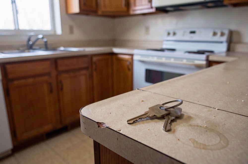 Keys on an older kitchen counter